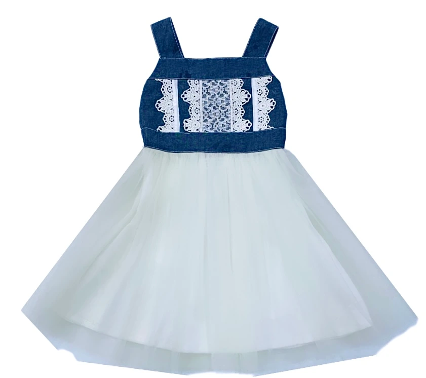 Littletown Bonnie Jean Kid Girl Denim Tulle Special Occasion Dress Online Luxury Store for Kids