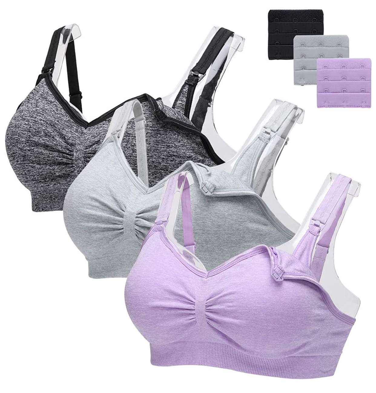 Littletown Intlmate Purple/Grey/Black Nursing Bras With Removeable Pads,  3-Pack - Online Luxury Store for Kids